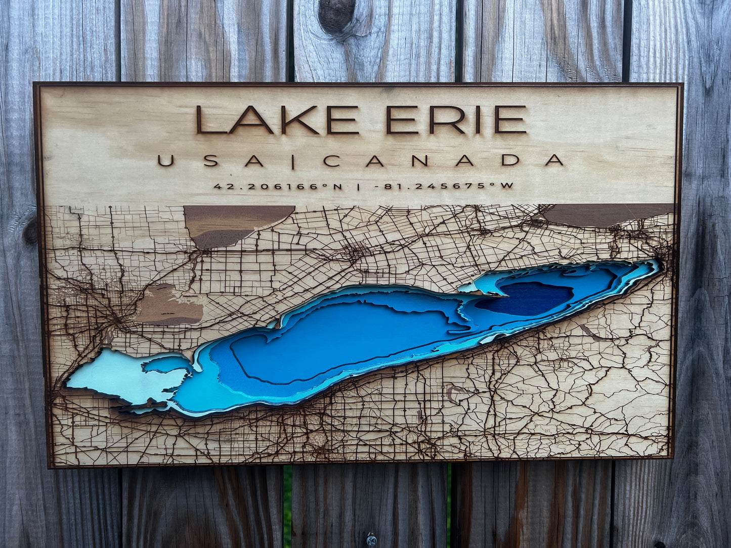 3D Lake Erie Map — Wood Carved